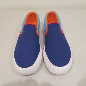 Men Size 10 Aldi Gear Blue Multi Color Canvas Slip On Sneakers Pre-owned